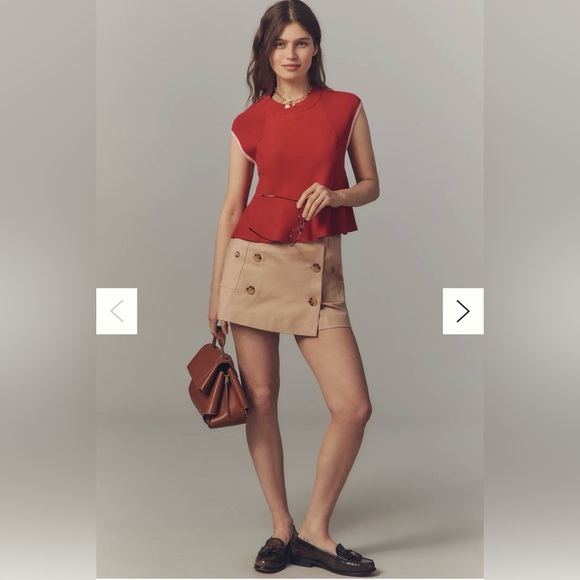 Maeve Tops - ANTHROPOLOGIE Maeve Knit Muscle Peplum Tank Top Red Size Small